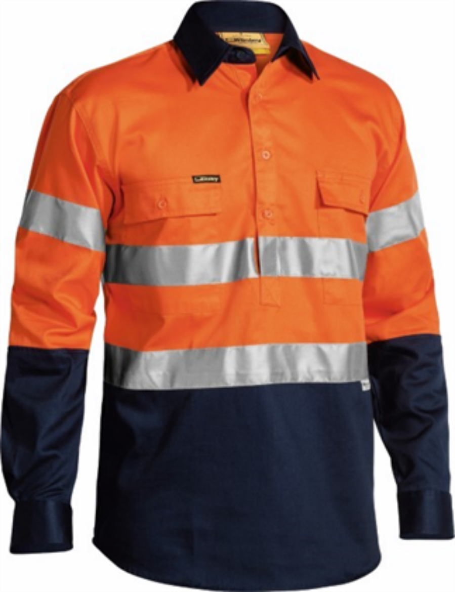 Picture of Bisley Cotton Drill Shirt Closed Front with 2 Ring Pattern Reflective Tape