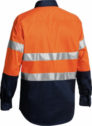 Picture of Bisley Cotton Drill Shirt Closed Front with 2 Ring Pattern Reflective Tape