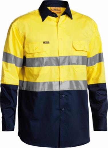 Picture of Bisley Cotton Drill Shirt Lightweight Long Sleeve with Gussetts 2 Ring Pattern Reflective Tape