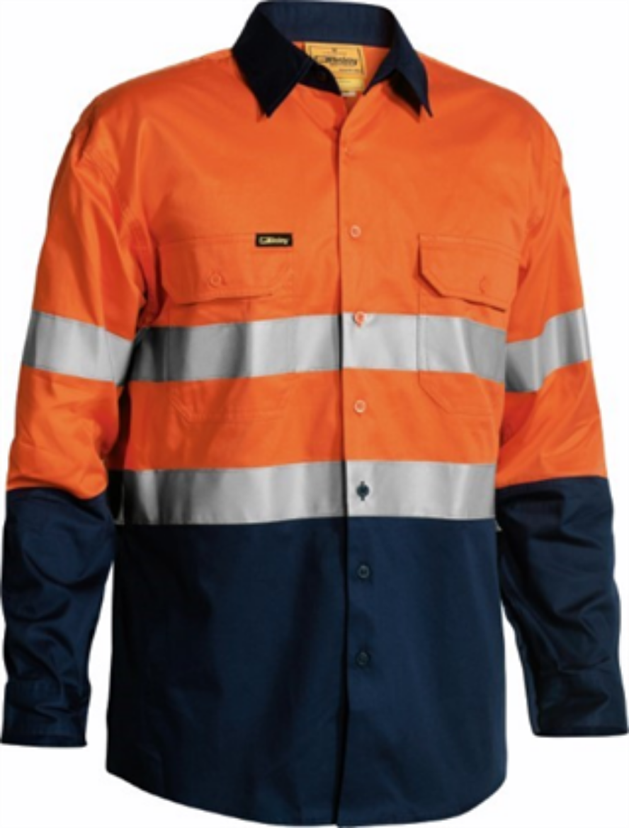 Picture of Bisley Cotton Drill Shirt Lightweight Long Sleeve with Gussetts 2 Ring Pattern Reflective Tape