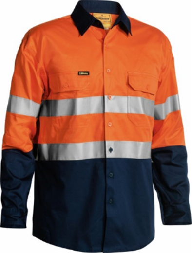 Picture of Bisley Cotton Drill Shirt Lightweight Long Sleeve with Gussetts 2 Ring Pattern Reflective Tape
