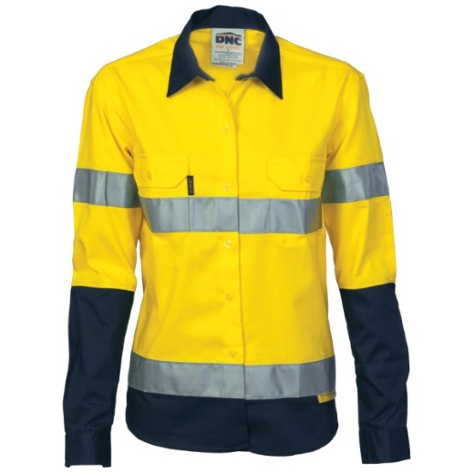 Picture of DNC Ladies Cotton Drill Shirt Long Sleeve RT1 Reflective Tape 2 Tone