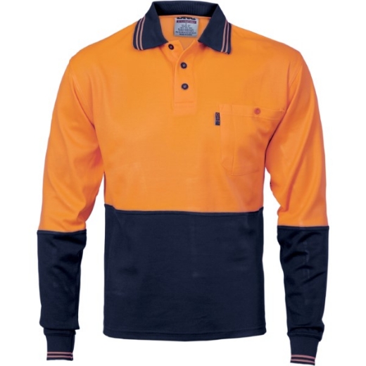 Picture of DNC  Hi-Vis 2 Tone Fluoro Polo Shirt- Long Sleeve Polyester Cotton Back