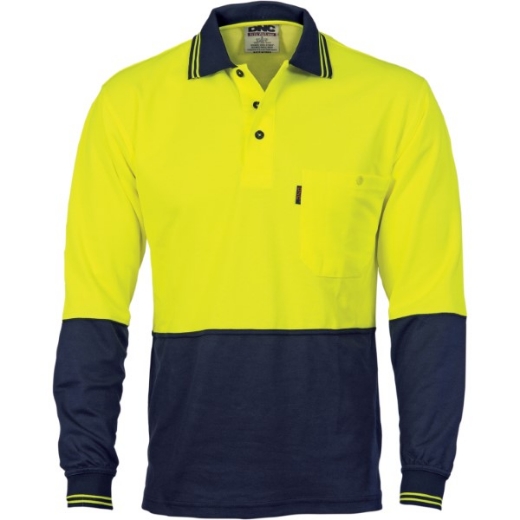 Picture of DNC  Hi-Vis 2 Tone Fluoro Polo Shirt- Long Sleeve Polyester Cotton Back