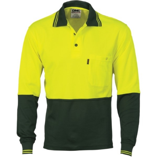 Picture of DNC  Hi-Vis 2 Tone Fluoro Polo Shirt- Long Sleeve Polyester Cotton Back