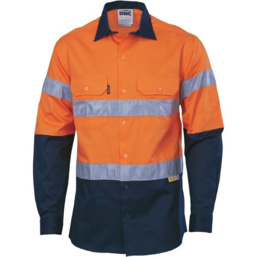 Picture of DNC Lightweight Cotton Drill Cool-Breeze Shirt Long Sleeve RT1 Reflective Tape 2 Tone