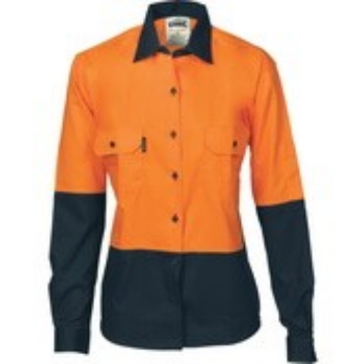 Picture of DNC Ladies Cotton Drill Shirt Long Sleeve 2 Tone