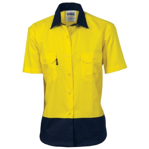 Picture of DNC Ladies Lightweight Cool-Breeze Cotton Drill Shirt Short Sleeve 2 Tone