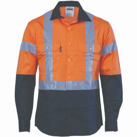 Picture of DNC Cotton Drill Shirt Long Sleeve H Pattern Reflective Tape 2 Tone