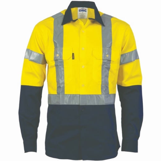 Picture of DNC Cotton Drill Shirt Long Sleeve H Pattern Reflective Tape 2 Tone