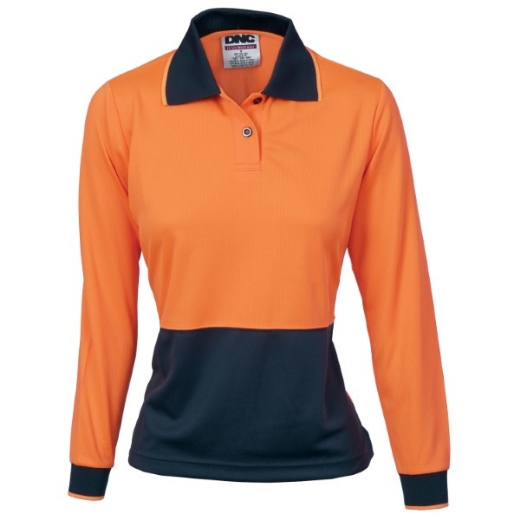 Picture of DNC Ladies Polo Shirt Long Sleeve 100% Polyester Micromesh 2 Tone