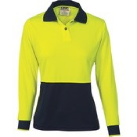 Picture of DNC Ladies Polo Shirt Long Sleeve 100% Polyester Micromesh 2 Tone