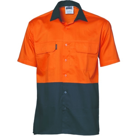Picture of DNC Hi-Vis Lightweight 3 Way Cool-Breeze Cotton Drill Shirt Short Sleeve 2 Tone