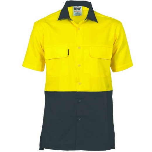 Picture of DNC Hi-Vis Lightweight 3 Way Cool-Breeze Cotton Drill Shirt Short Sleeve 2 Tone