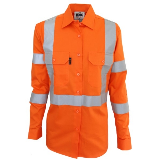 Picture of DNC Ladies Cotton Drill Lightweight Rail Shirt Long Sleeve X Pattern Bio-Motion Reflective Tape (CF10011)