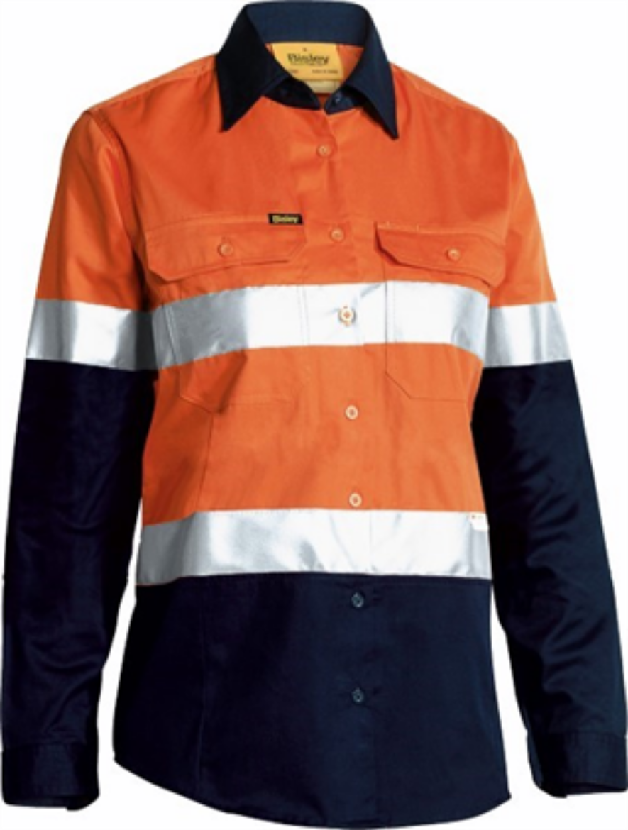 Picture of Bisley Ladies Cool Lightweight Shirt Long Sleeve 2 Hoop Reflective Tape