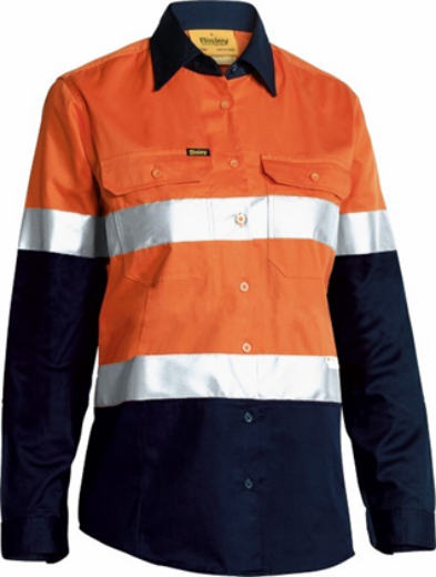 Picture of Bisley Ladies Cool Lightweight Shirt Long Sleeve 2 Hoop Reflective Tape