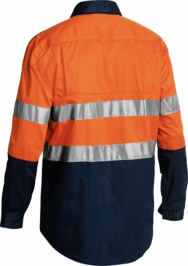 Picture of Bisley Cotton Drill Shirt Lightweight Closed Front Long Sleeve with Reflective Tape