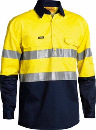 Picture of Bisley Cotton Drill Shirt Lightweight Closed Front Long Sleeve with Reflective Tape