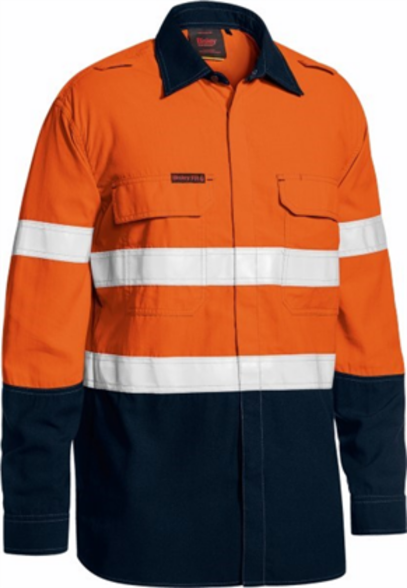 Picture of Bisley Flame Resistant Tencate Tecasafe Lightweight Vented Shirt Long Sleeve 2 Hoop Pattern Reflective 160gsm HRC 1 ATPV 5