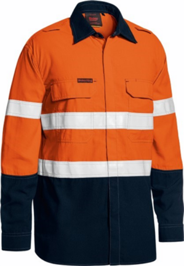 Picture of Bisley Flame Resistant Tencate Tecasafe Lightweight Vented Shirt Long Sleeve 2 Hoop Pattern Reflective 160gsm HRC 1 ATPV 5