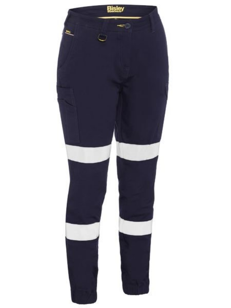 Picture of Bisley Ladies Cotton Cuffed Cargo Pants with Reflective Tape