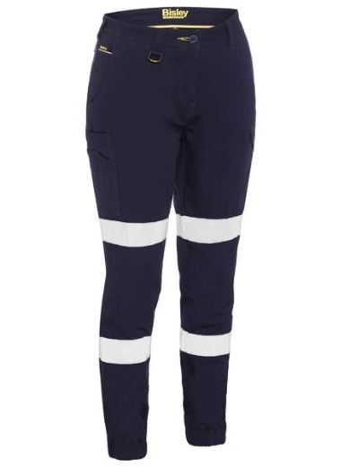 Picture of Bisley Ladies Cotton Cuffed Cargo Pants with Reflective Tape