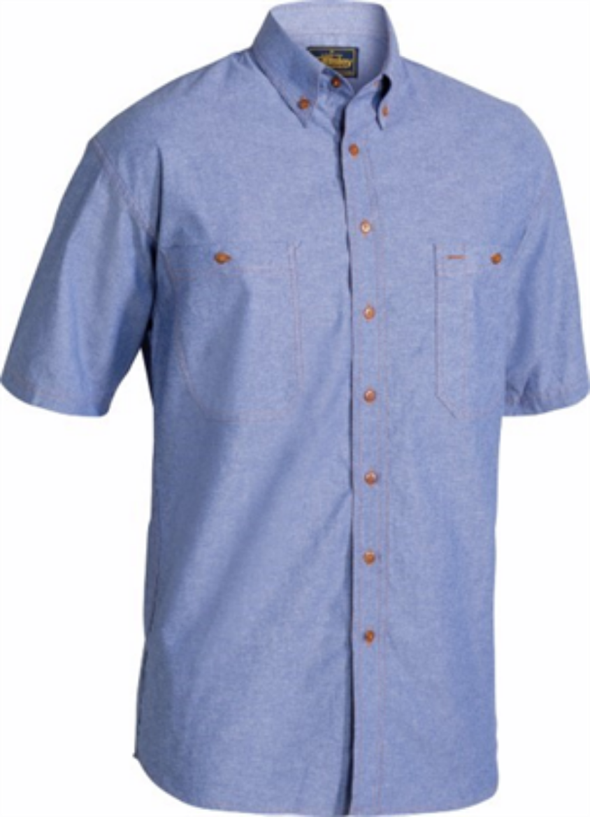 Picture of Bisley Chambray Shirt Short Sleeve 100% Cotton Blue