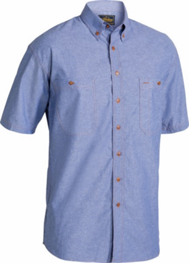 Picture of Bisley Chambray Shirt Short Sleeve 100% Cotton Blue