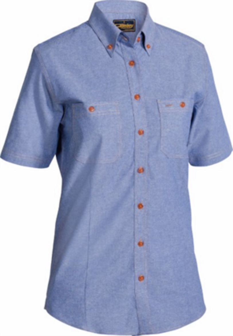 Picture of Bisley Ladies Chambray Shirt Short Sleeve 100% Cotton Blue