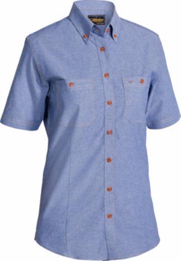 Picture of Bisley Ladies Chambray Shirt Short Sleeve 100% Cotton Blue