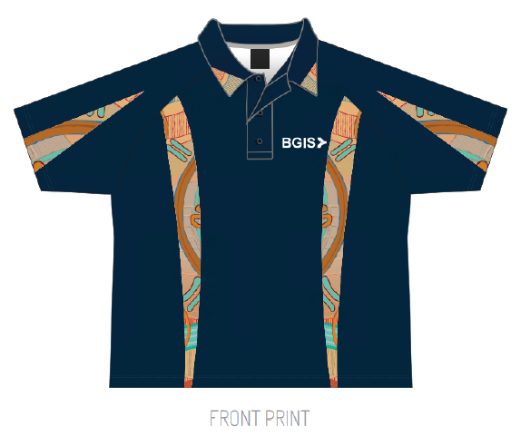 Picture of BGIS Mens Navy Indigenous Design Sublimated Polo Shirts