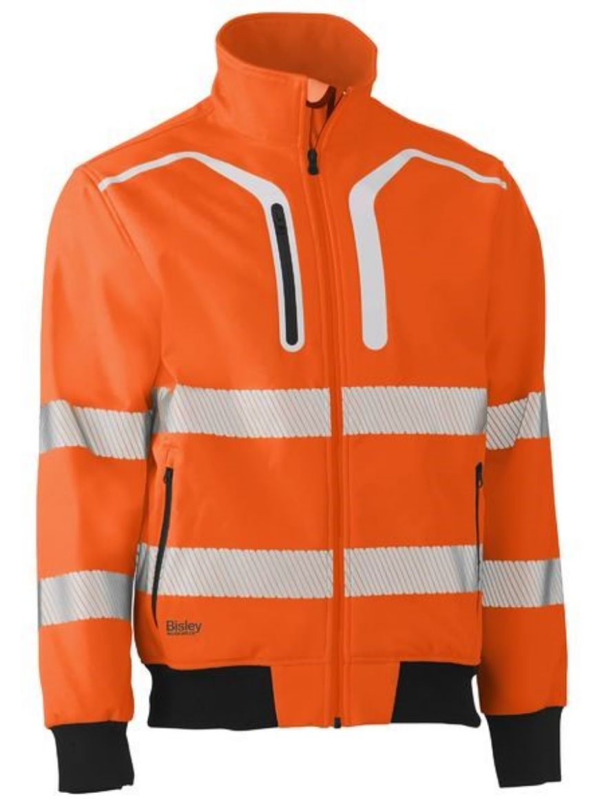 Picture of Bisley Hi Vis Soft Shell Bomber Jacket with Segmented Reflective Tape