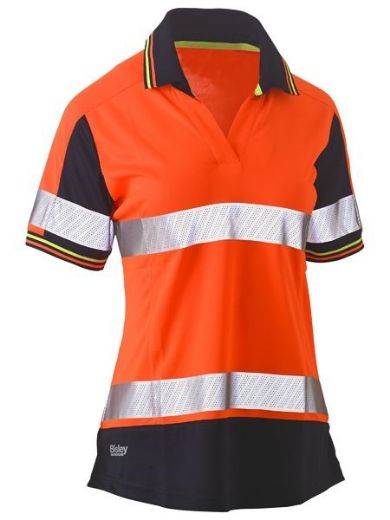 Picture of Bisley Ladies Polo Shirt V-Neck Short Sleeve 100% Polyester Mesh with Perforated Reflective Tape