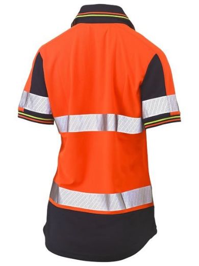 Picture of Bisley Ladies Polo Shirt V-Neck Short Sleeve 100% Polyester Mesh with Perforated Reflective Tape