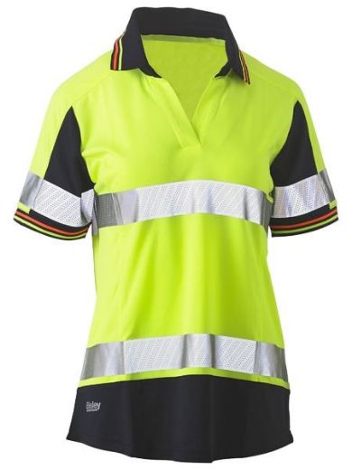 Picture of Bisley Ladies Polo Shirt V-Neck Short Sleeve 100% Polyester Mesh with Perforated Reflective Tape