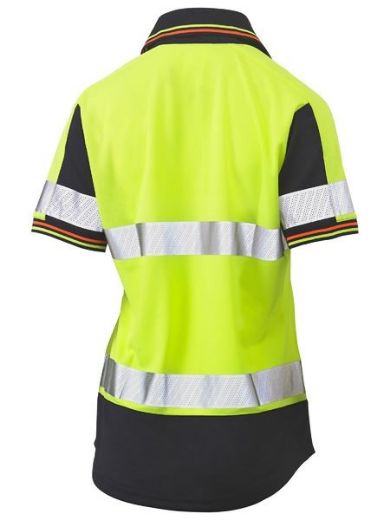 Picture of Bisley Ladies Polo Shirt V-Neck Short Sleeve 100% Polyester Mesh with Perforated Reflective Tape