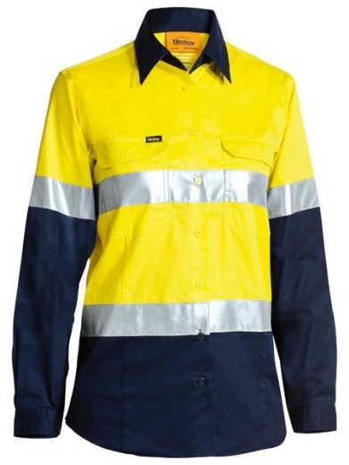 Picture of Bisley Ladies Cool Lightweight Shirt Long Sleeve 2 Hoop Reflective Tape