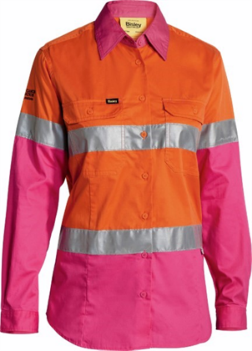Picture of Bisley Ladies Cool Lightweight Shirt Long Sleeve 2 Hoop Reflective Tape (National Breast Cancer Foundation)