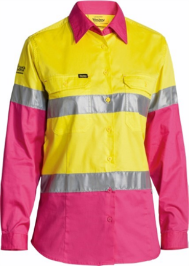 Picture of Bisley Ladies Cool Lightweight Shirt Long Sleeve 2 Hoop Reflective Tape (National Breast Cancer Foundation)