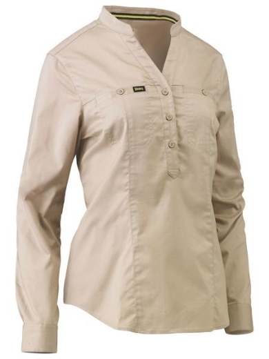 Picture of Bisley Ladies V-Neck Stretch Closed Front Shirt Long Sleeve