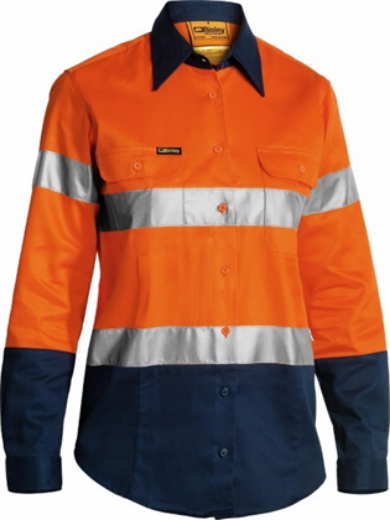 Picture of Bisley Ladies Cotton Drill Shirt with 2 Ring Pattern Reflective Tape