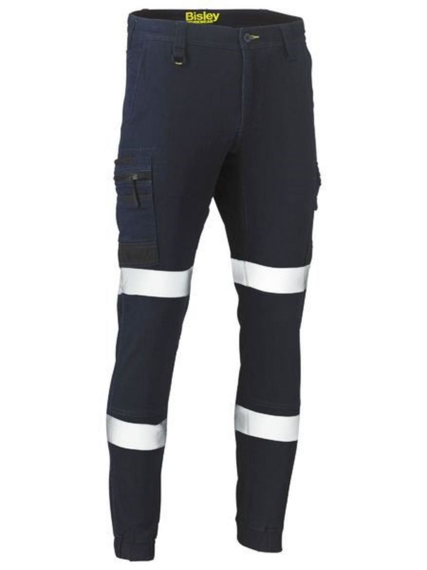 Picture of Bisley Flex & Move Stretch Cuffed Reflective Cargo Pants Denim