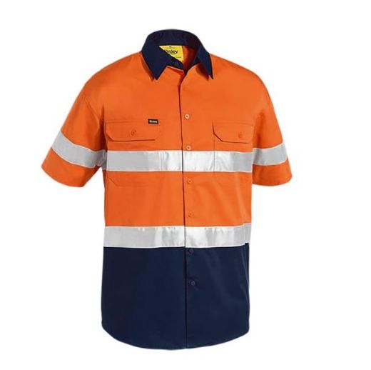 Picture of Bisley Lightweight Hi Vis Drill Shirt 2 Hoop Reflective Short Sleeve