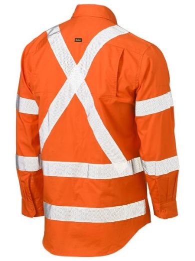 Picture of Bisley Rail Lightweight Cotton Drill Shirt with X Pattern Perforated Reflective Tape