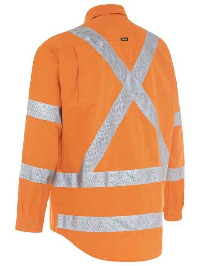 Picture of Bisley Rail Lightweight Cotton Drill Shirt with X Pattern Perforated Reflective Tape