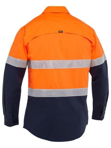 Picture of Bisley Mens X Airflow Long Sleeve Work Shirt 88% Polyester, 9% Cotton, 3% Spandex Stretch Ripstop with Perforated Reflective Tape