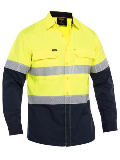 Picture of Bisley Mens X Airflow Long Sleeve Work Shirt 88% Polyester, 9% Cotton, 3% Spandex Stretch Ripstop with Perforated Reflective Tape