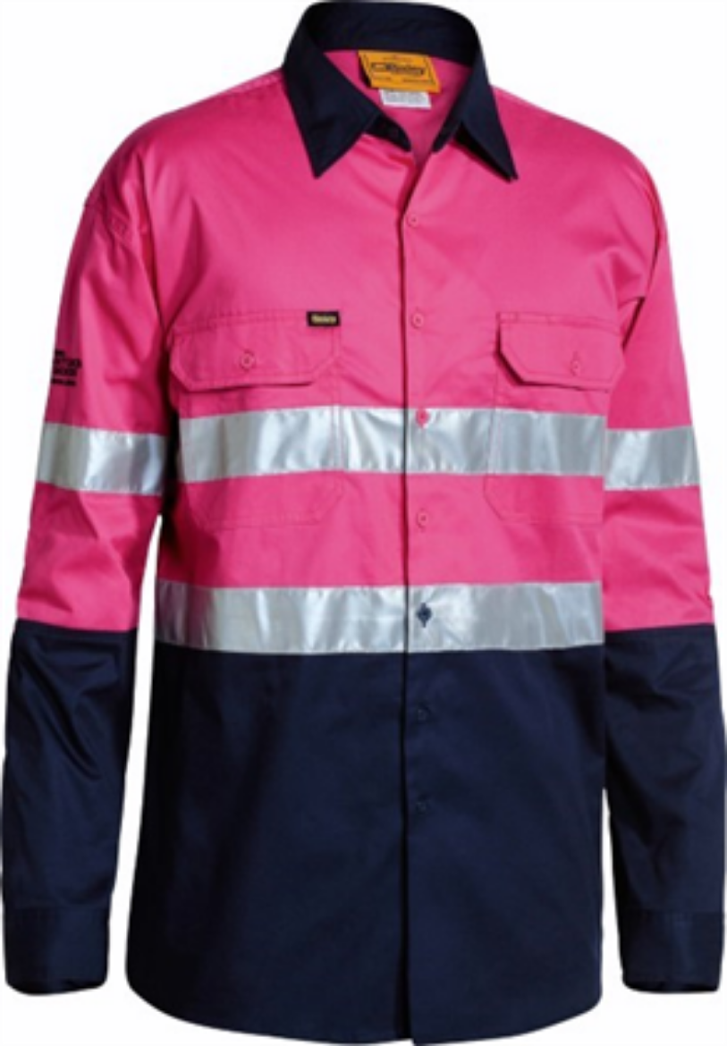 Picture of Bisley Cotton Drill Shirt Lightweight Long Sleeve with Gussetts 2 Ring Pattern Reflective Tape