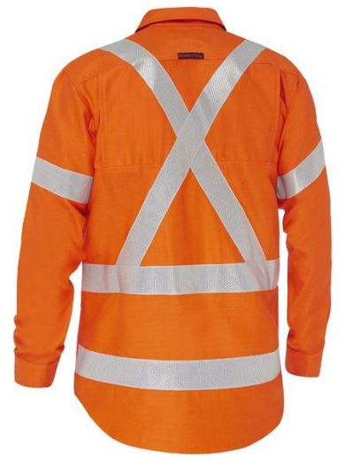 Picture of Bisley Mens Apex 185 X Taped Biomotion Hi Vis FR Ripstop Vented Shirt